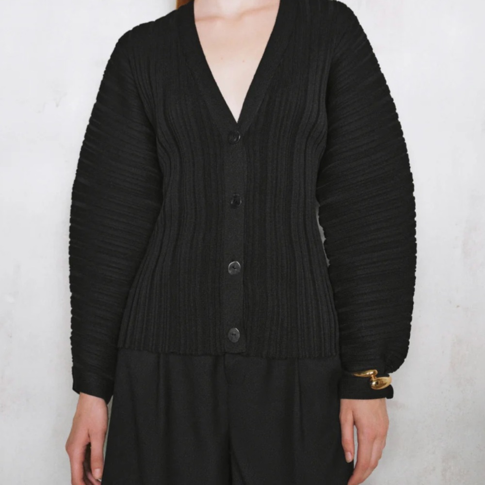 Urban Rivivo Black Ribbed V-Neck Button Cardigan Sweater